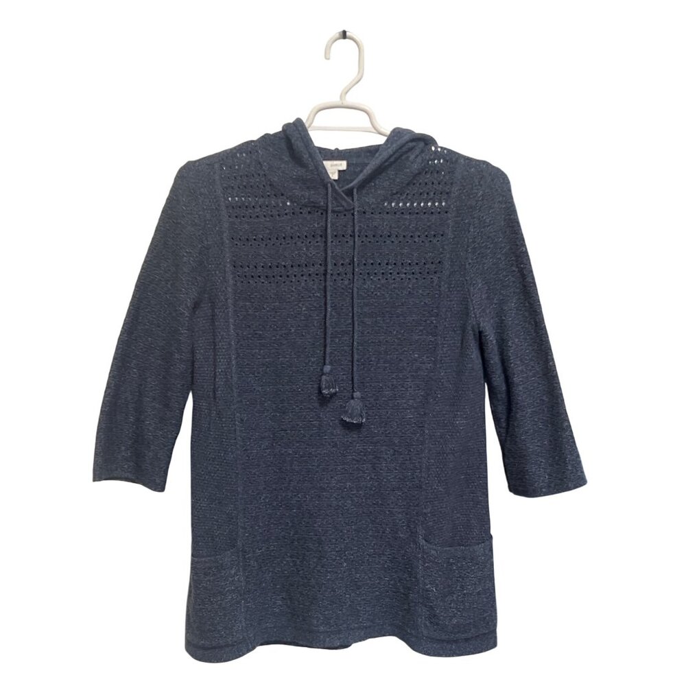 J. Jill Pure Jill Hooded Knit Sweater Tassels & Front Pockets Tunic Womens Sz M